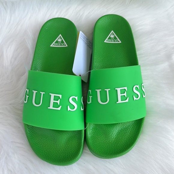 New GUESS UNISEX Green Logo Beach Sandals SZ 42 - Picture 2 of 4